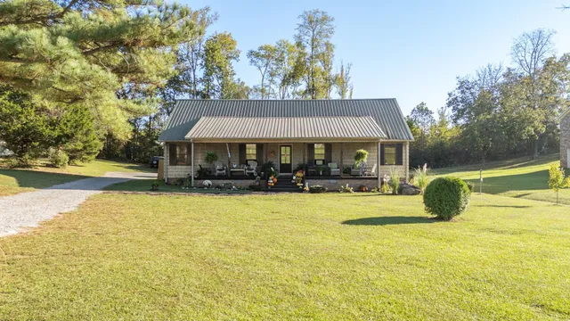 a view of swimming pool with lawn chairs and plants