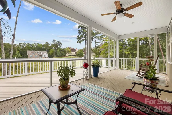 a view of a porch with furniture