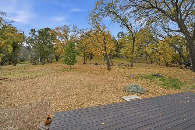 a backyard of a house with a mountain and trees