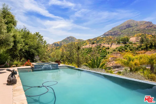 a view of a swimming pool with a yard