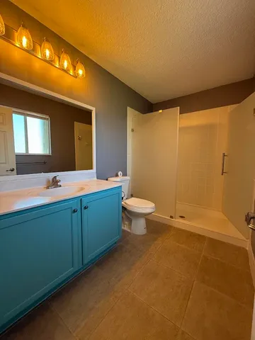 a bathroom with a double vanity sink toilet and a tub