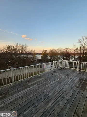 a view of a wooden balcony
