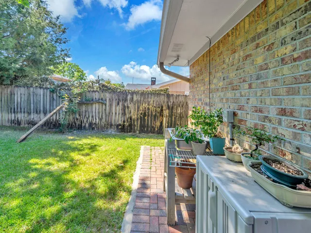 a view of a backyard with plants and garden