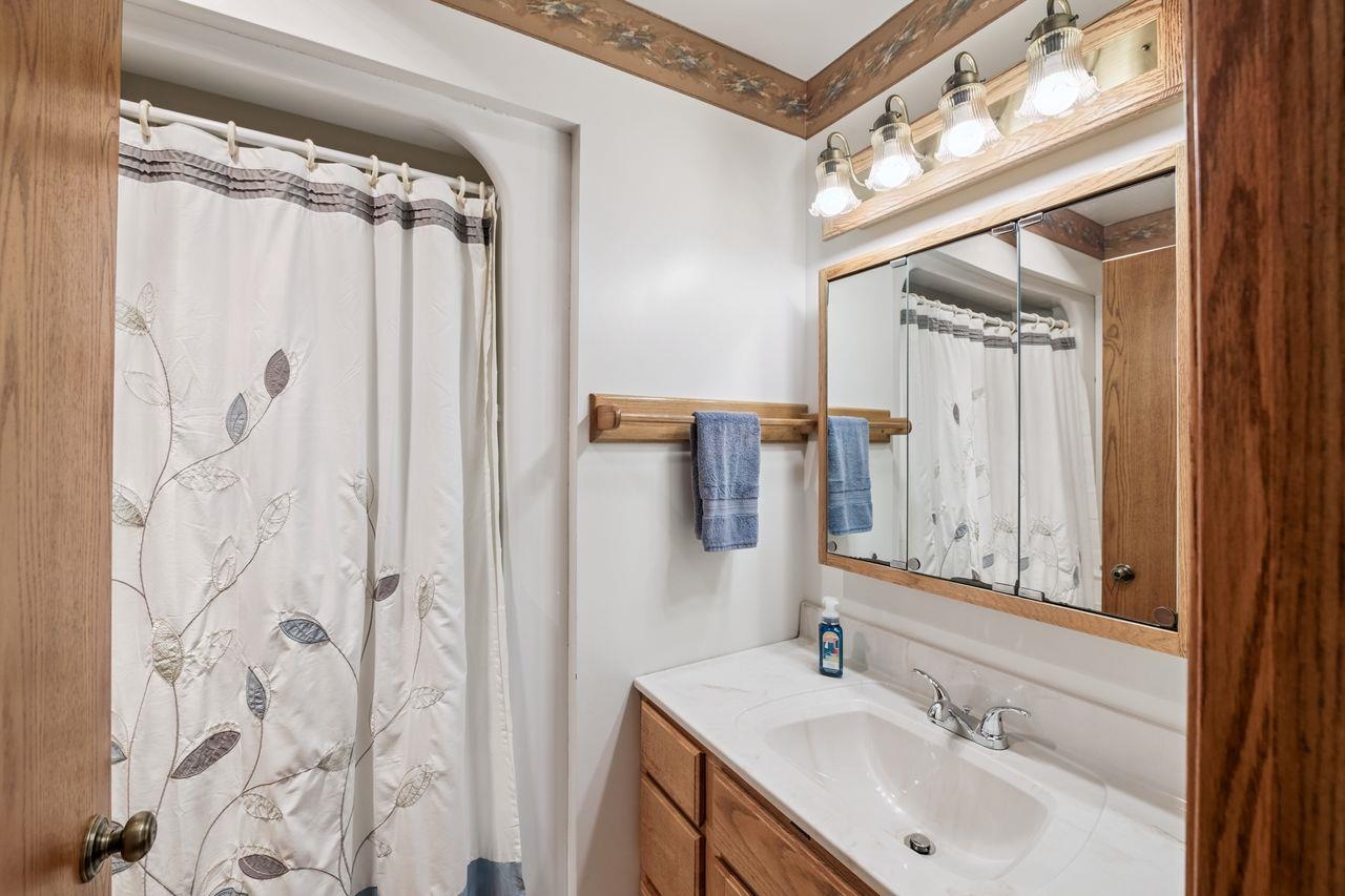 75920 Ondossagon Road Washburn, WI 54891 - Photo 17 of 29 Full bathroom featuring vanity and curtained shower