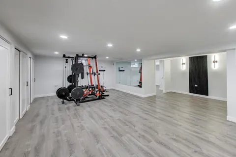 a view of a room with gym equipment
