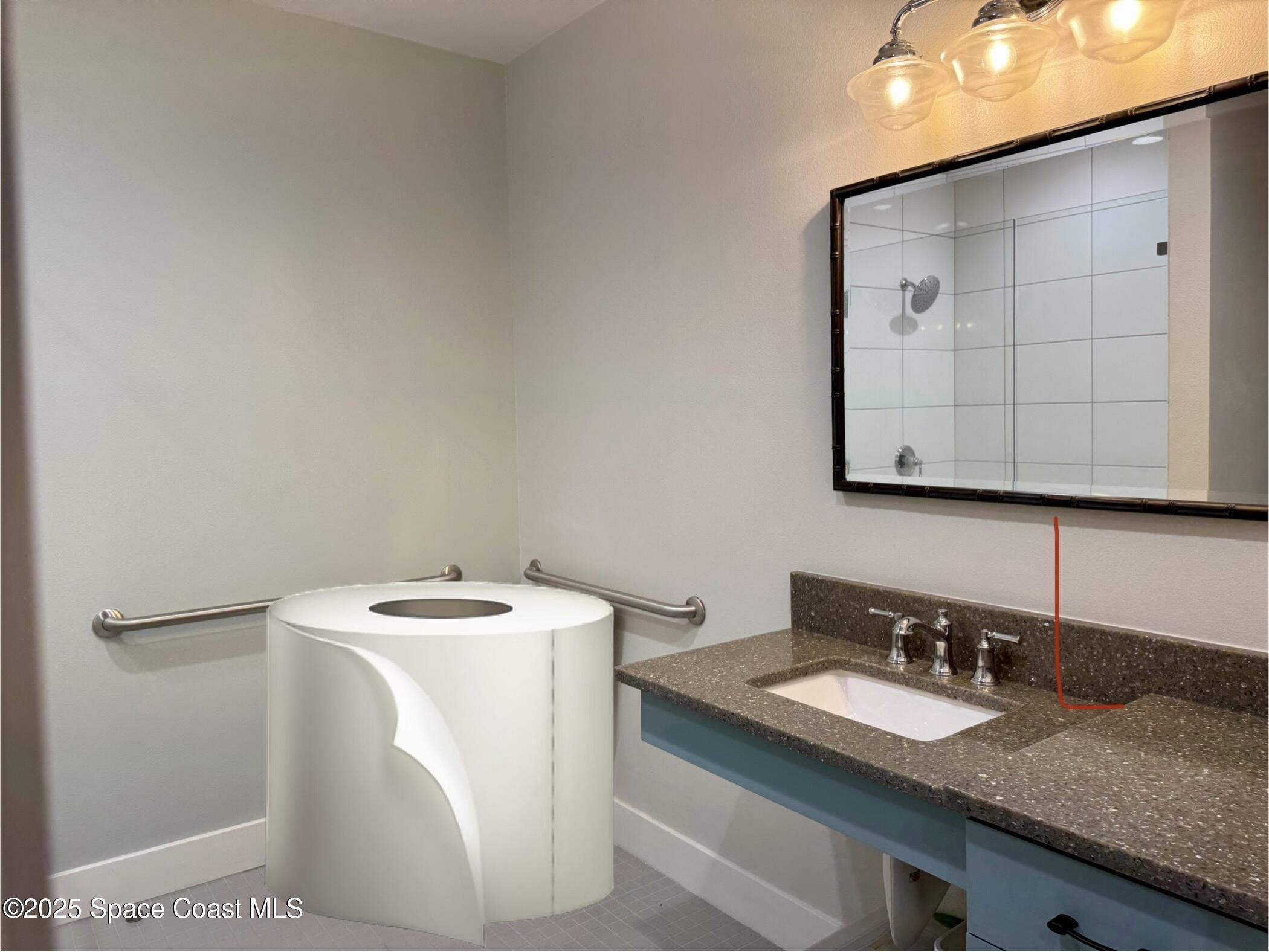 3210 North Wickham Road, Unit 2 Melbourne, FL 32935 - Photo 14 of 14 a bathroom with a granite countertop sink and a mirror