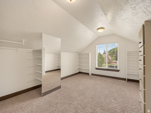 1279 West 1500th Street North Mapleton, UT 84664 - Photo 47 of 83 Spacious room featuring sloped ceilings, plush carpeting, built-in shelving, a full-length mirror, and a double-hung window with blinds