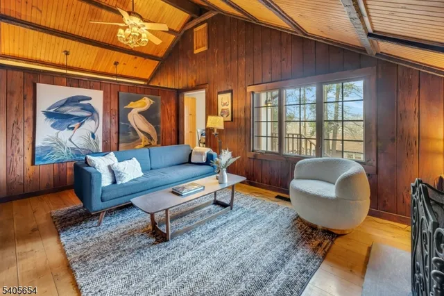 a living room with furniture and a rug