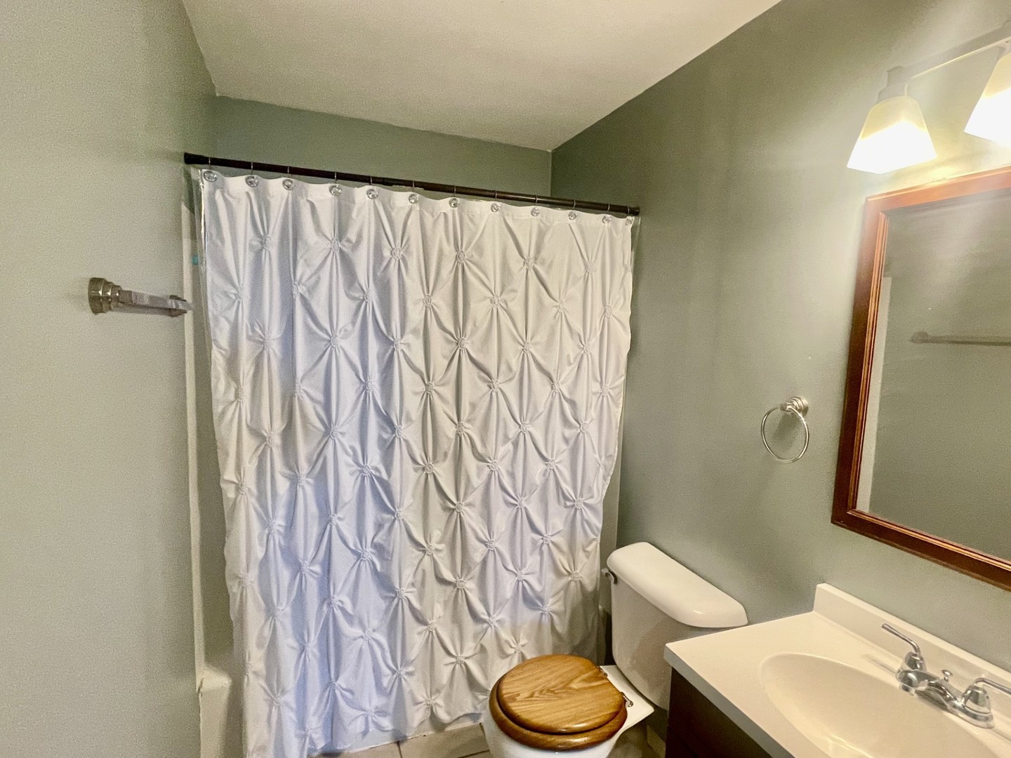 409 Elm Street Cedar Point, IL 61316 - Photo 9 of 15 a white toilet sitting next to a shower curtain