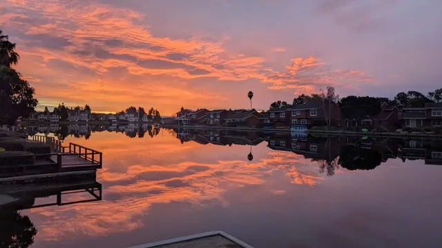 a view of a lake with a city