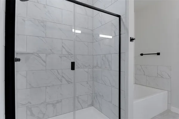 a bathroom with a bathtub
