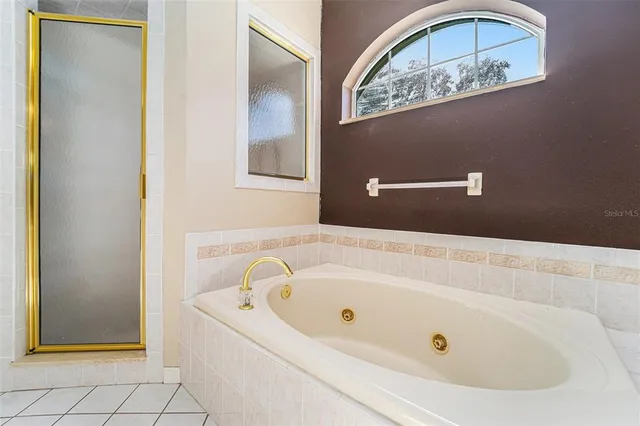 a bathroom with a tub and a shower