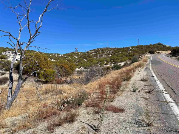 a view of a dry yard with mountains