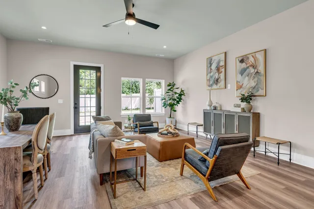 a living room with furniture