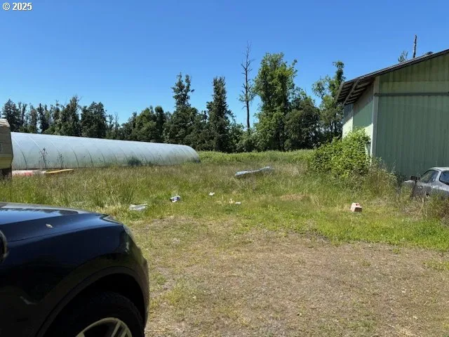 a view of a backyard with pathway