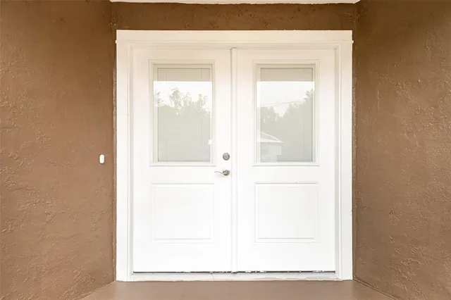 a view of a wooden door