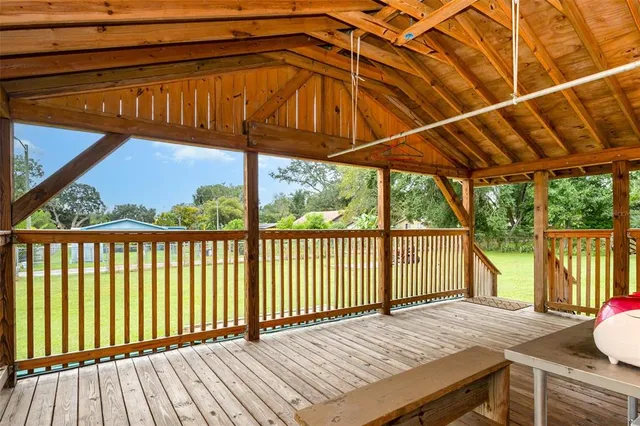 a view of a wooden deck