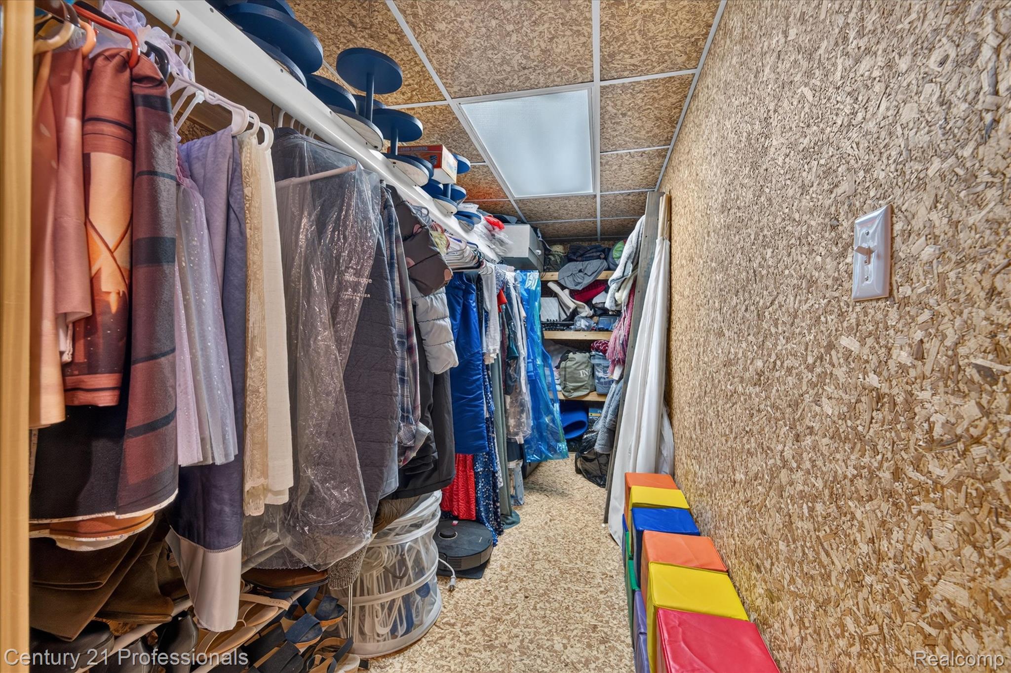 5675 36 Mile Road Romeo, MI 48065 - Photo 50 of 54 Cedar storage room featuring built-in shelving, a ceiling-mounted light fixture, and textured wall paneling