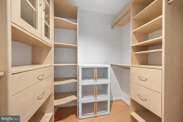 a view of an empty walk in closet