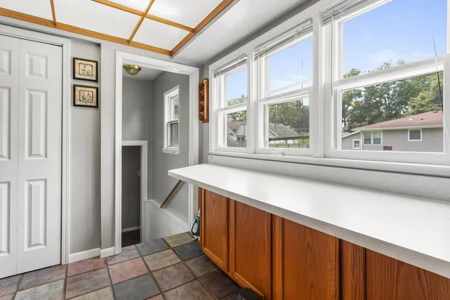 a kitchen with a window and a sink