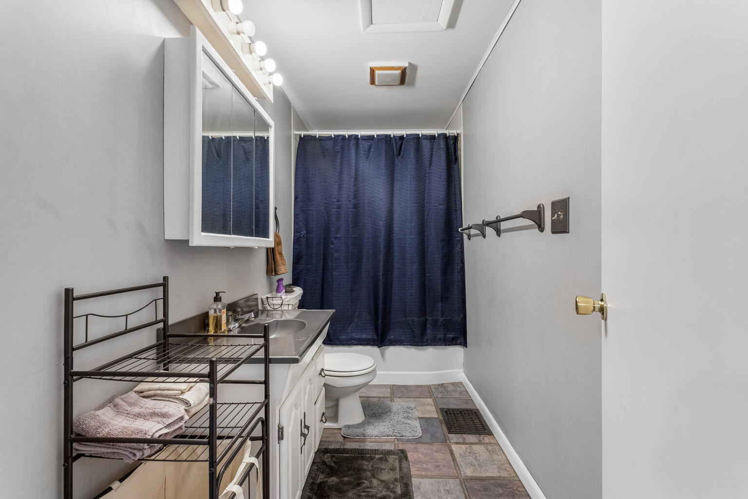 504 South West Union Street Monticello, IL 61856 - Photo 16 of 35 a bathroom with a sink a toilet a mirror and shower