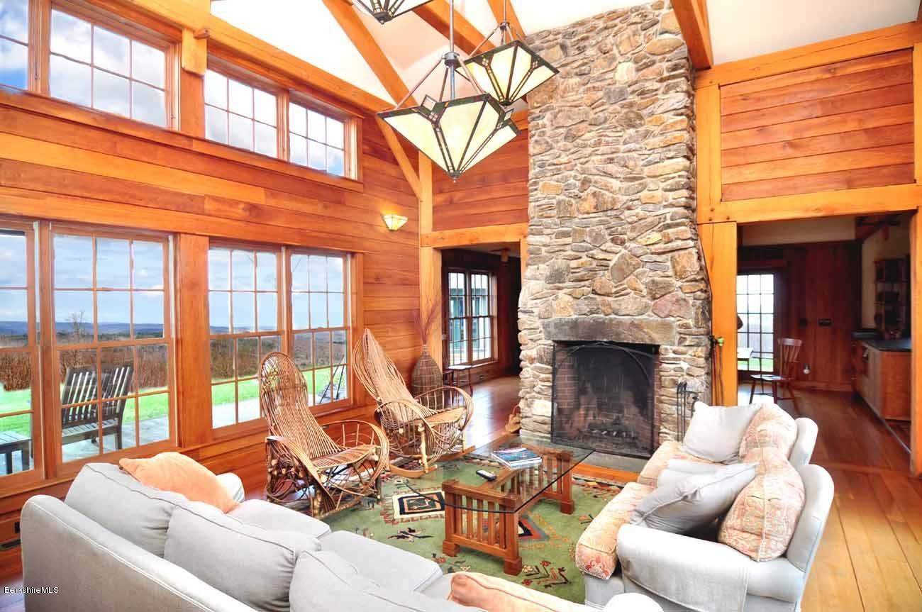381 Leonhardt Road Becket, MA 01223 - Photo 8 of 47 a outdoor living area with patio the couches and a fireplace