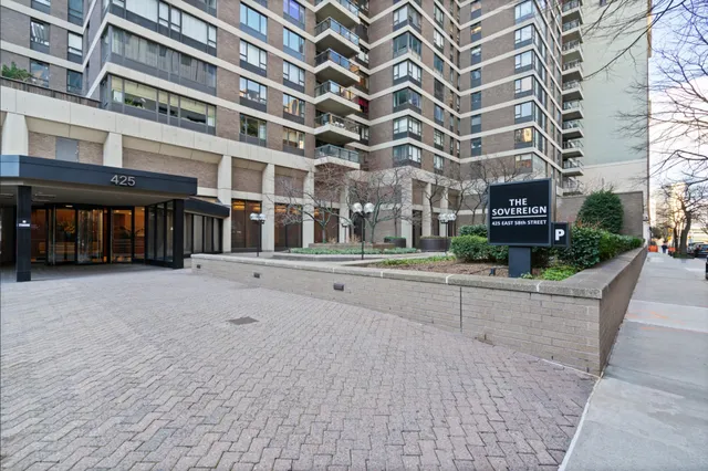 front view of a building with a street