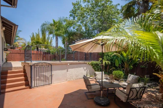 an outdoor space with furniture