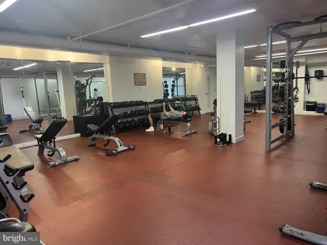 a view of a room with gym equipment