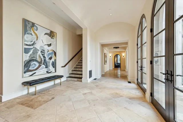 a living room with windows