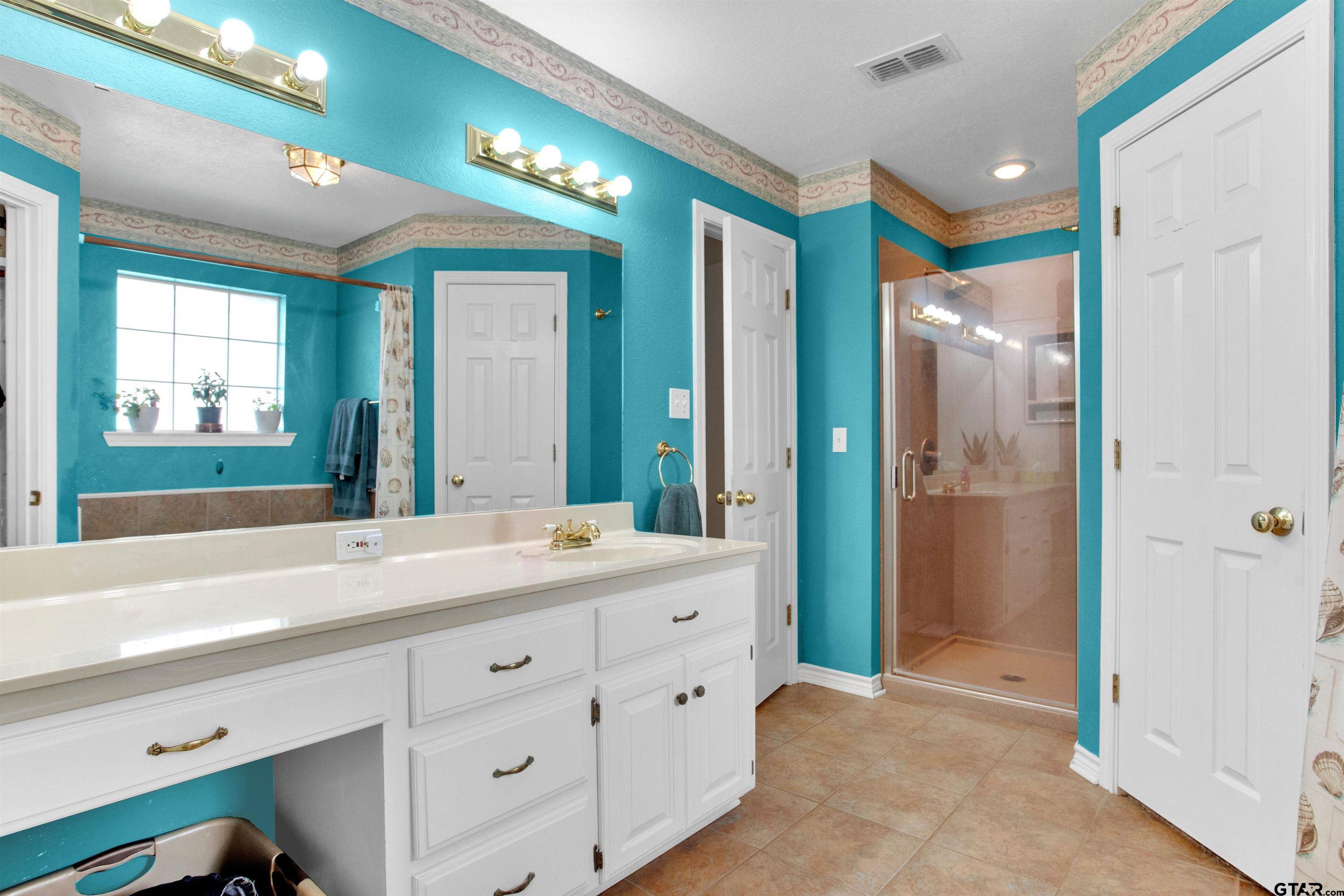149 Pecan Street Frankston, TX 75763 - Photo 35 of 35 a spacious bathroom with a double vanity sink a large mirror a shower and a bathtub