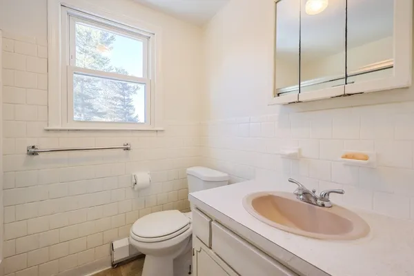 a bathroom with a sink a toilet and a mirror