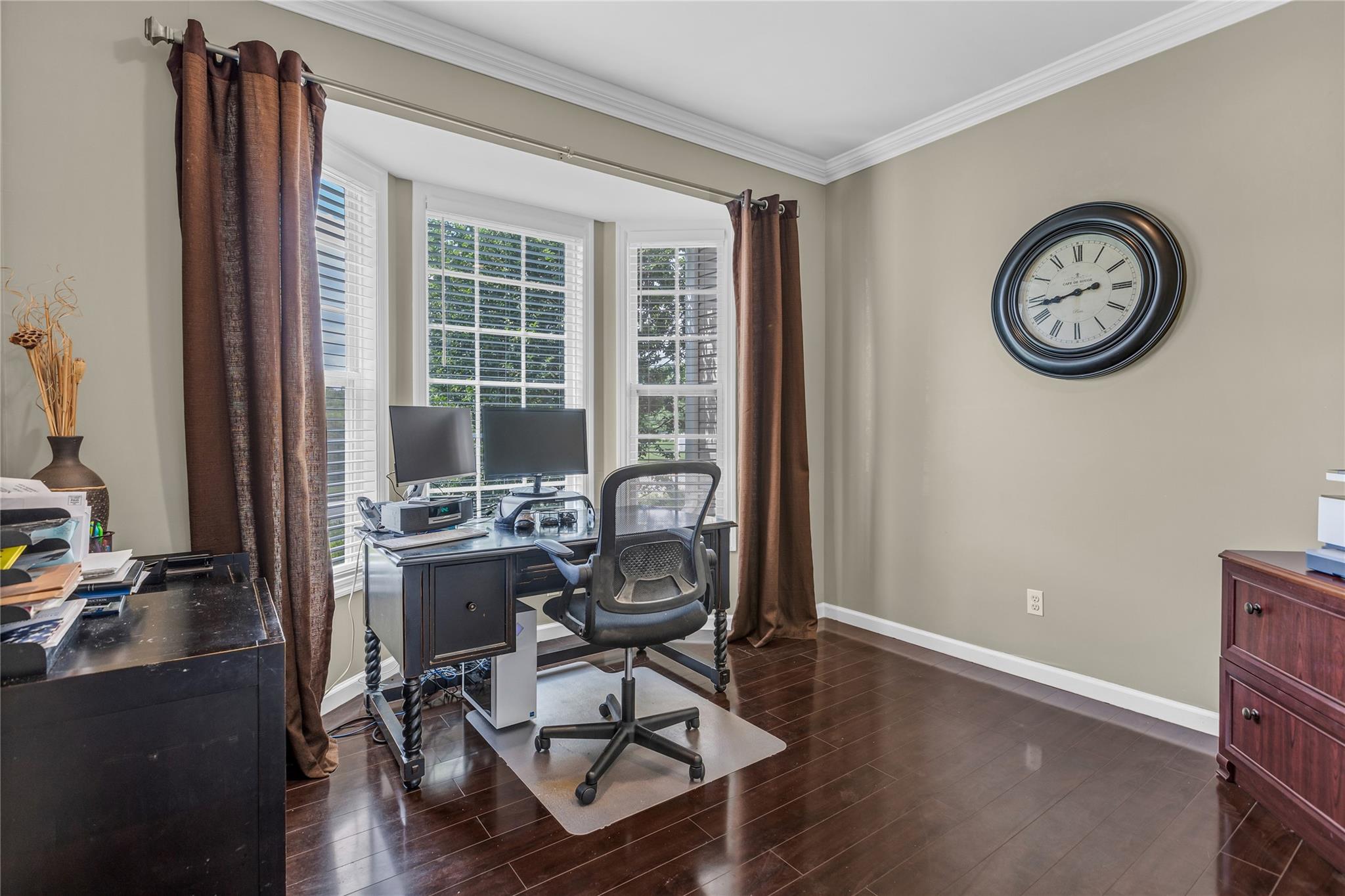 265 Hidden Acres Path Wading River, NY 11792 - Photo 14 of 46 Office space with crown molding and dark wood-style floors