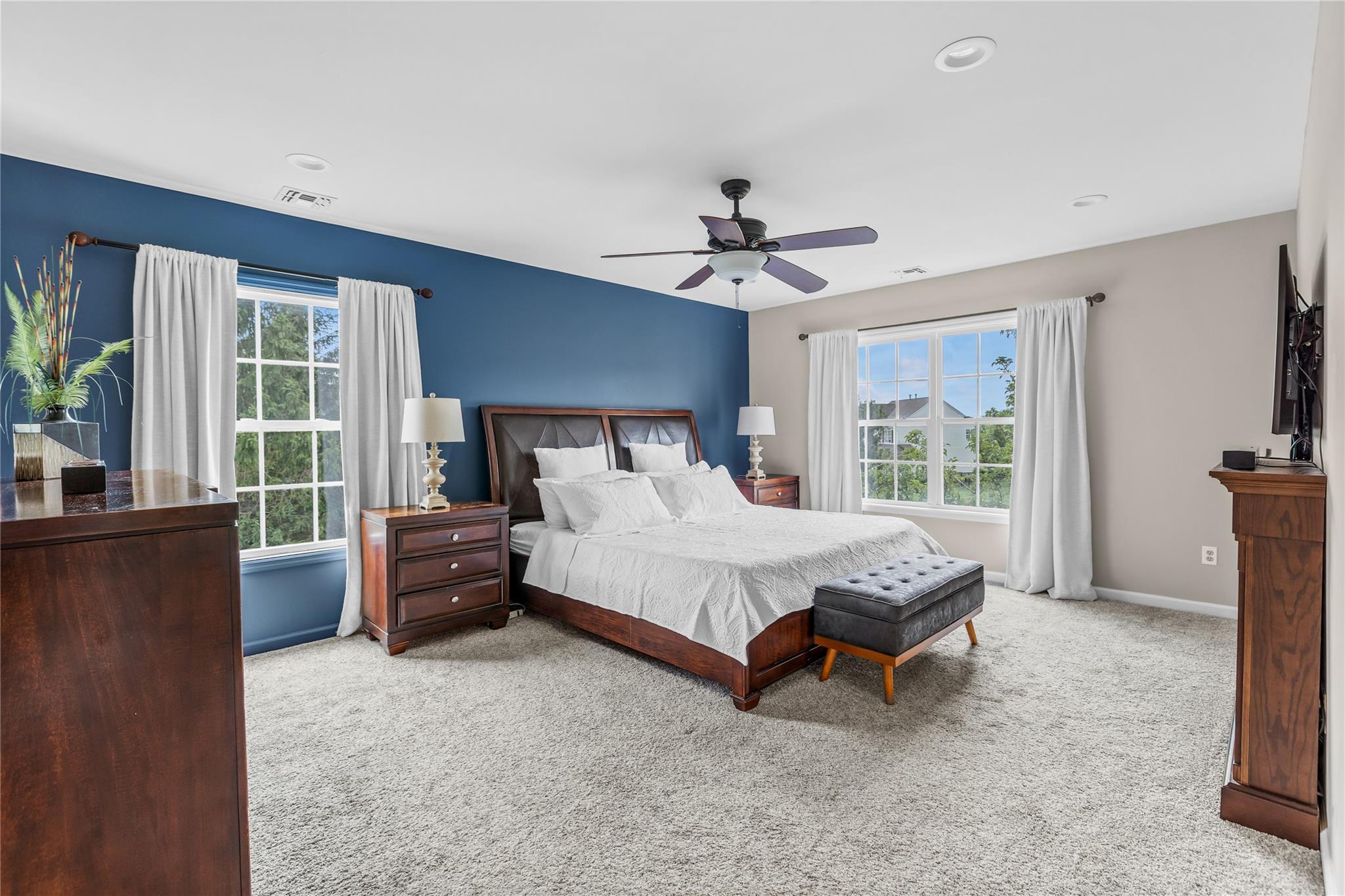 265 Hidden Acres Path Wading River, NY 11792 - Photo 16 of 46 Bedroom with carpet flooring and ceiling fan