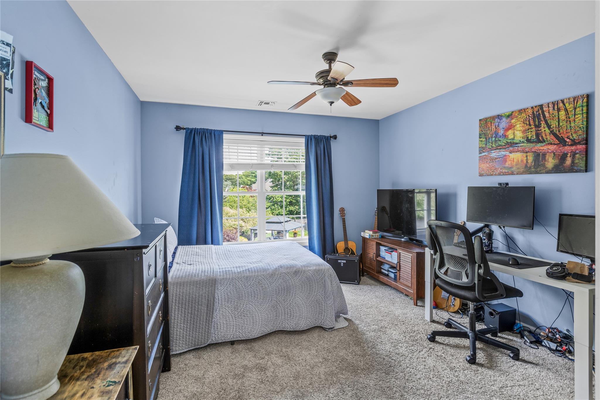 265 Hidden Acres Path Wading River, NY 11792 - Photo 21 of 46 Carpeted bedroom featuring an office area and a ceiling fan