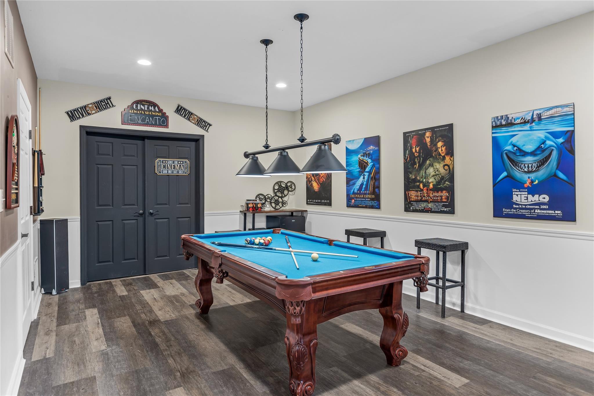 265 Hidden Acres Path Wading River, NY 11792 - Photo 25 of 46 Game room featuring dark wood-style floors, pool table, recessed lighting, and wainscoting