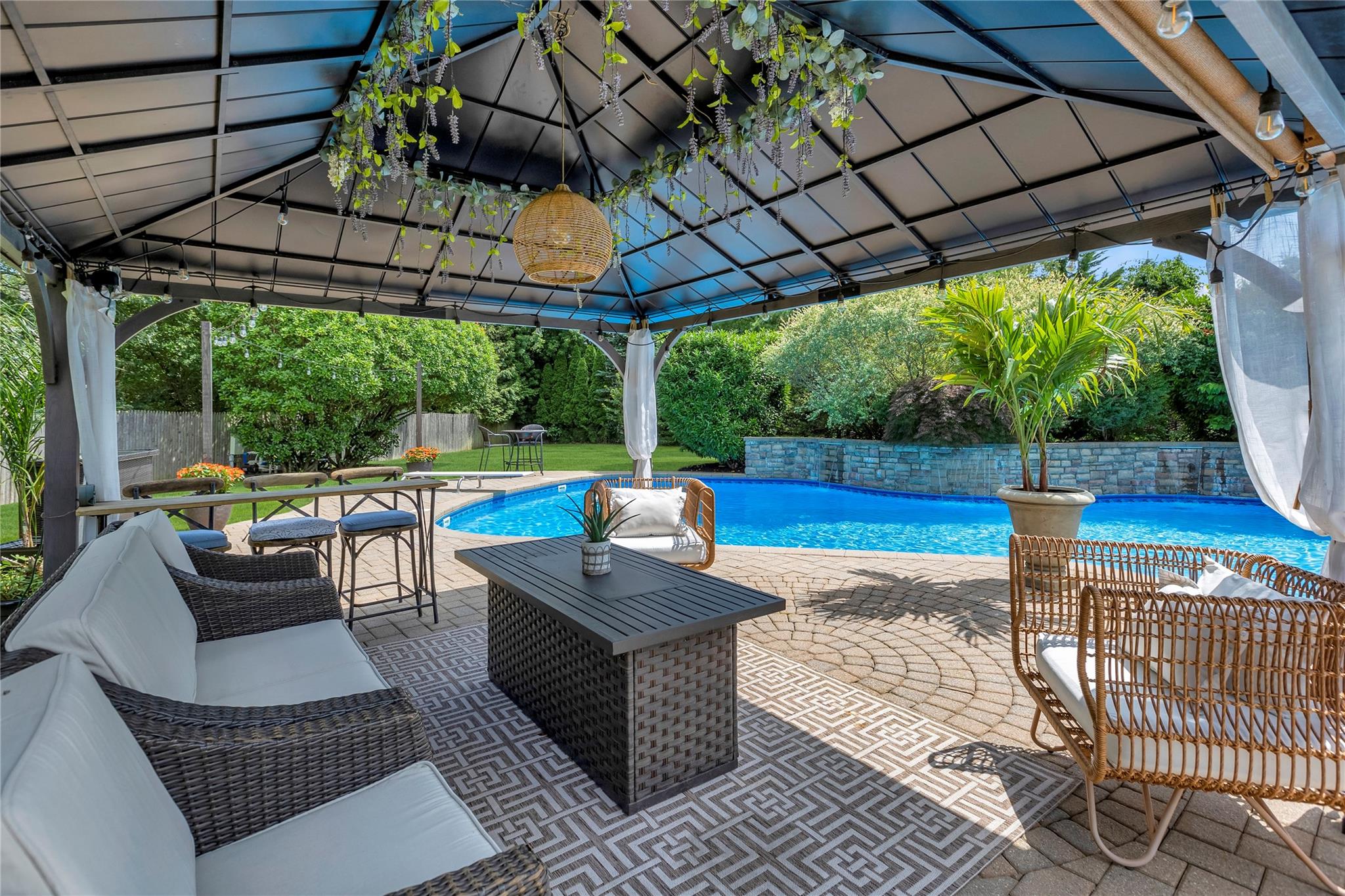 265 Hidden Acres Path Wading River, NY 11792 - Photo 32 of 46 View of swimming pool with a gazebo, a fenced backyard, and a patio area