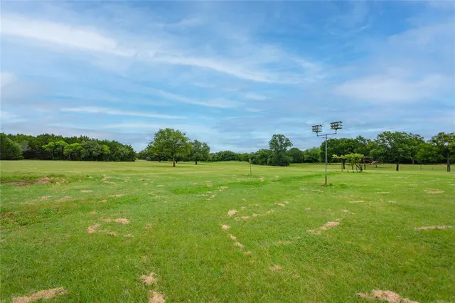 a view of a green field with clear sky