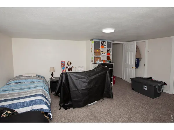 a bedroom with a bed and dresser