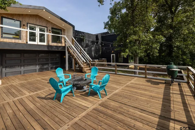 an outdoor space with furniture