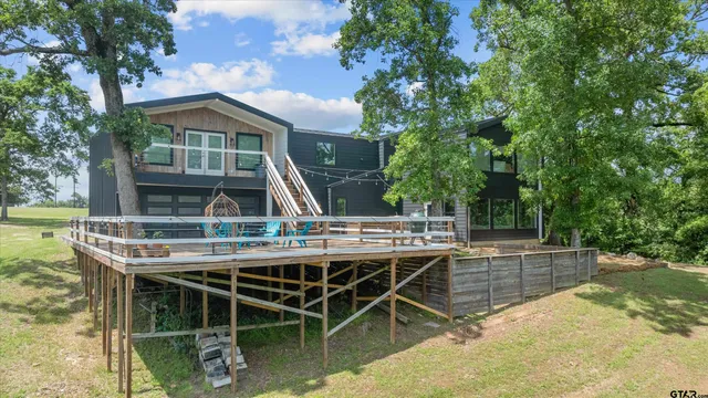 a view of a lake with a city