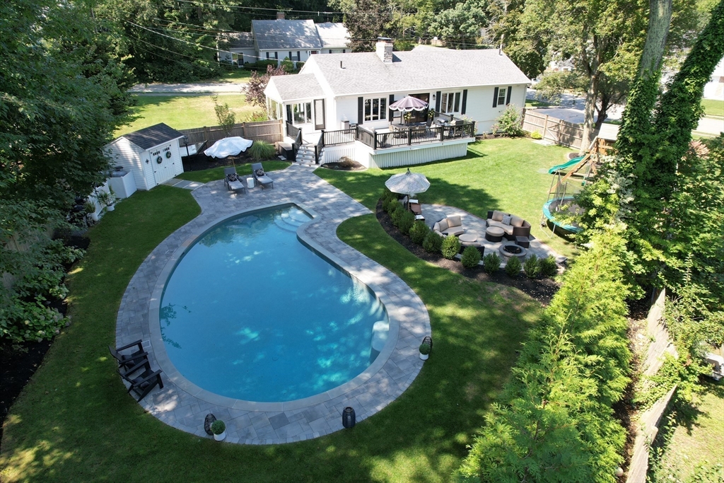 19 Longbow Road Lynnfield, MA 01940 - Photo 39 of 41 an aerial view of a house with swimming pool and garden