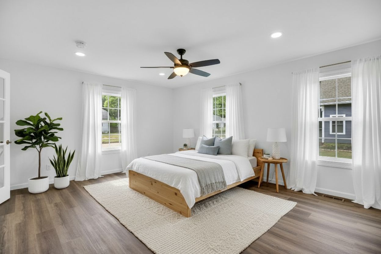 1212 West Healey Street Champaign, IL 61821 - Photo 24 of 63 a bedroom with a large bed chandelier and a window