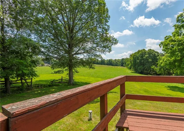 a view of a field with an trees