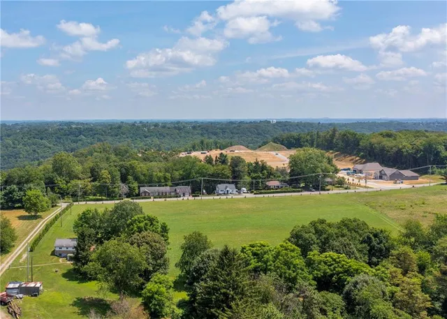 a view of a city with green space