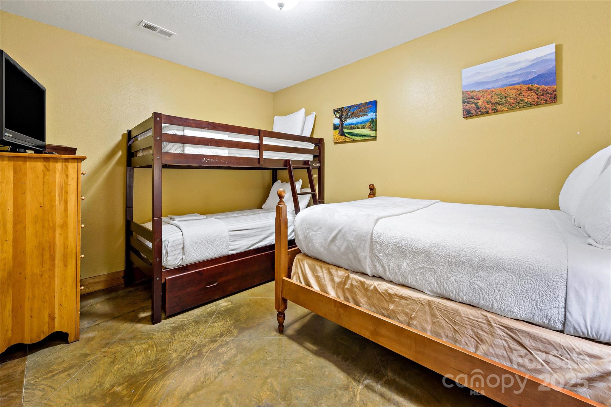1237 South Cove Road Mill Spring, NC 28756 - Photo 27 of 44 a bedroom with a bed and flat screen tv
