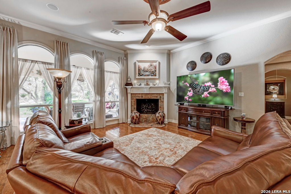 1700 Frontier Spring Branch, TX 78070 - Photo 22 of 74 a living room with furniture a flat screen tv and a fireplace