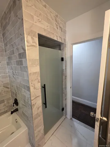 a bathroom with a bathtub and a shower