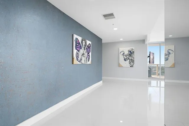 a view of a hallway with workspace