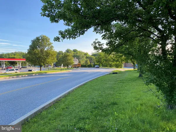 a view of road with grass and trees